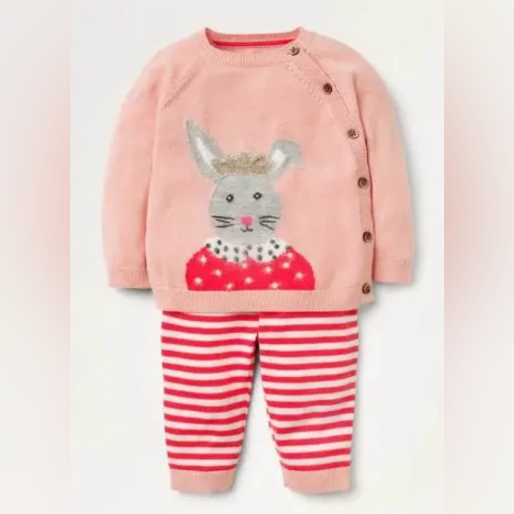 Mini Boden Boto Pink Bunny Knitted Playset, Size 2-3y